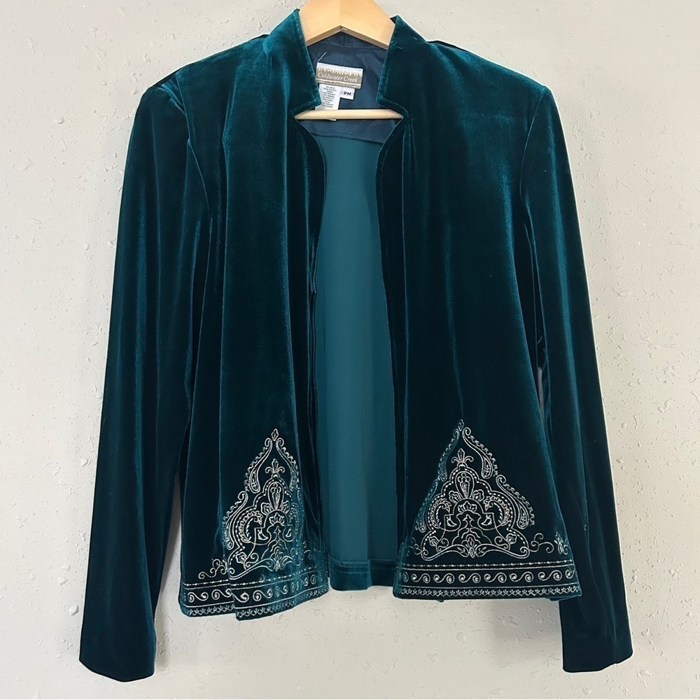 Coldwater Creek Turquoise Green Velvet Jacket Vintage Holiday Formal Medium